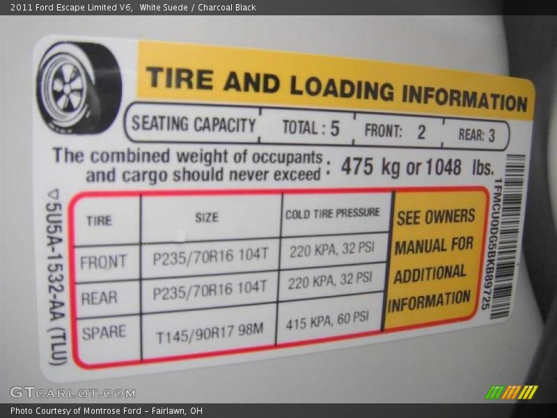 White Suede / Charcoal Black 2011 Ford Escape Limited V6