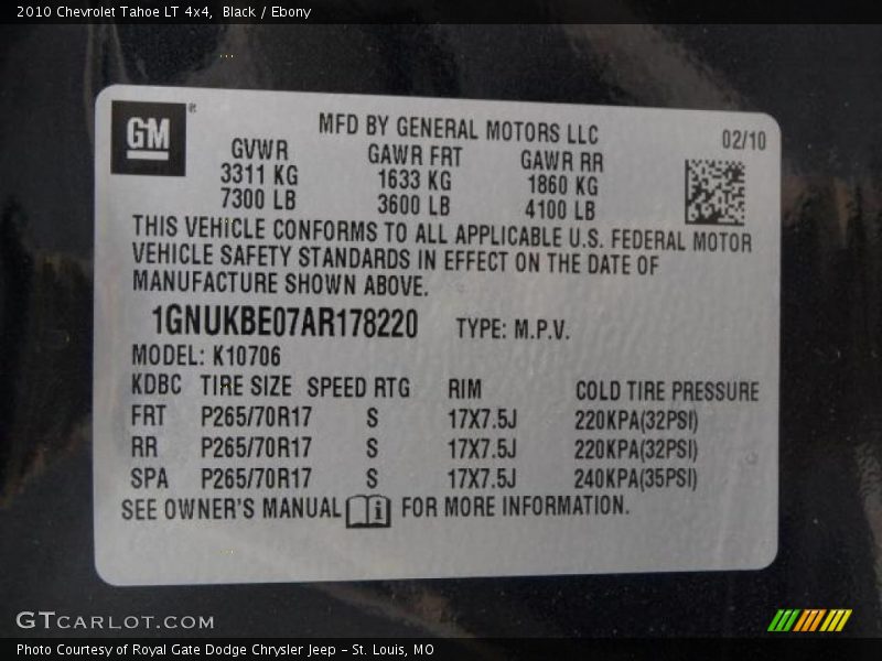 Black / Ebony 2010 Chevrolet Tahoe LT 4x4