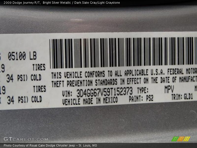 Bright Silver Metallic / Dark Slate Gray/Light Graystone 2009 Dodge Journey R/T