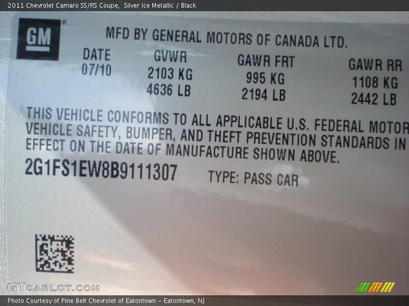 Silver Ice Metallic / Black 2011 Chevrolet Camaro SS/RS Coupe