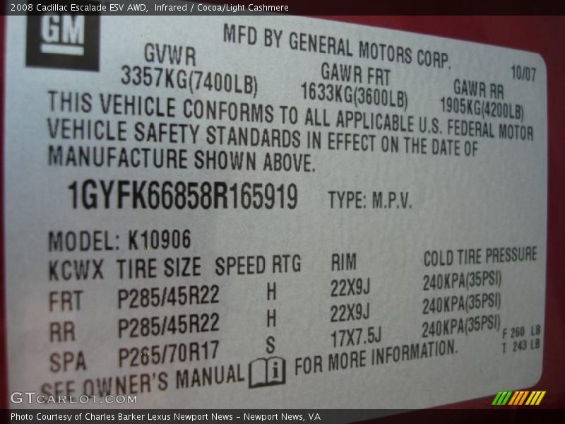 Infrared / Cocoa/Light Cashmere 2008 Cadillac Escalade ESV AWD