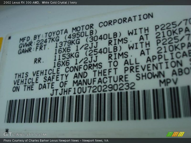 White Gold Crystal / Ivory 2002 Lexus RX 300 AWD