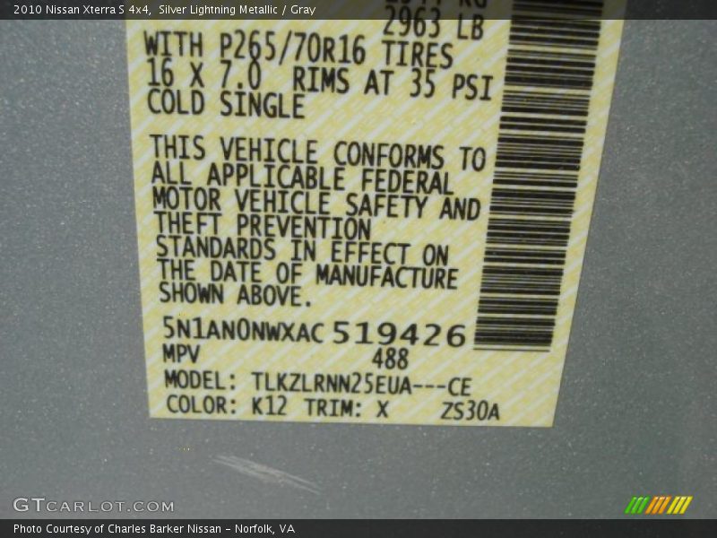 Silver Lightning Metallic / Gray 2010 Nissan Xterra S 4x4