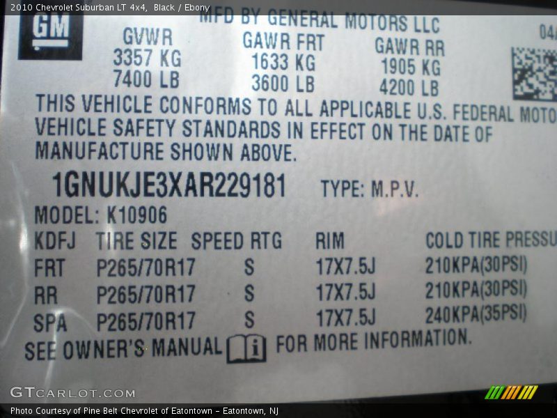 Black / Ebony 2010 Chevrolet Suburban LT 4x4