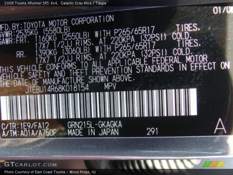 Galactic Gray Mica / Taupe 2008 Toyota 4Runner SR5 4x4
