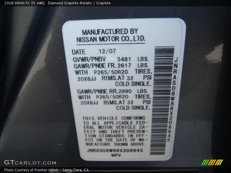 Diamond Graphite Metallic / Graphite 2008 Infiniti FX 35 AWD