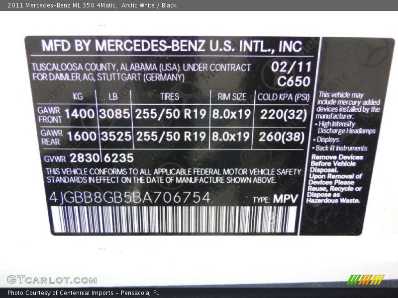 Arctic White / Black 2011 Mercedes-Benz ML 350 4Matic