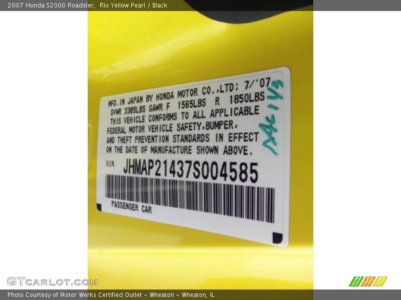 Rio Yellow Pearl / Black 2007 Honda S2000 Roadster