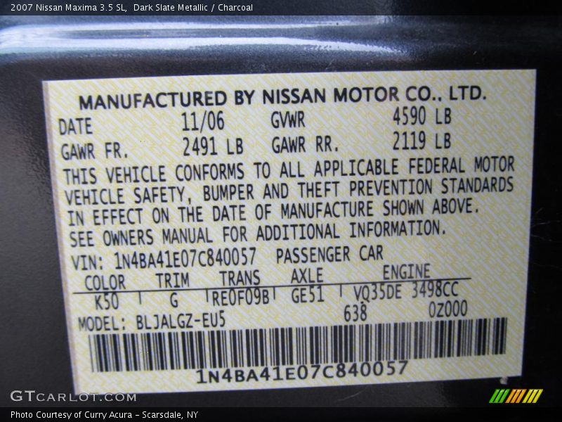 Dark Slate Metallic / Charcoal 2007 Nissan Maxima 3.5 SL
