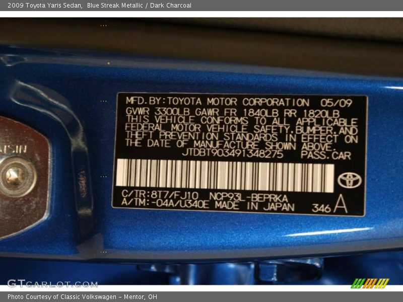 Blue Streak Metallic / Dark Charcoal 2009 Toyota Yaris Sedan