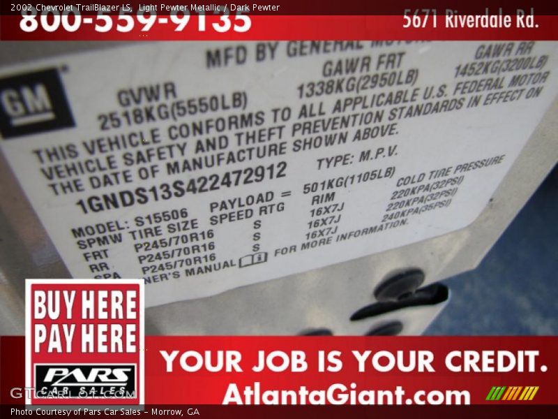 Light Pewter Metallic / Dark Pewter 2002 Chevrolet TrailBlazer LS