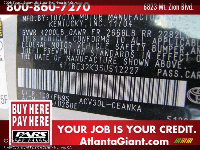 Lunar Mist Metallic / Gray 2005 Toyota Camry LE