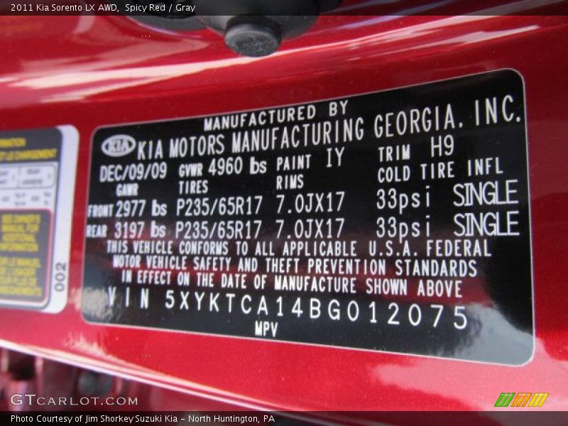 Spicy Red / Gray 2011 Kia Sorento LX AWD