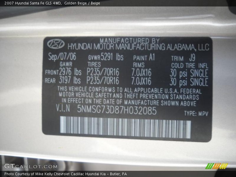 Golden Beige / Beige 2007 Hyundai Santa Fe GLS 4WD
