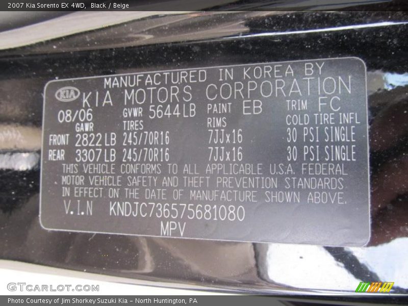 Black / Beige 2007 Kia Sorento EX 4WD