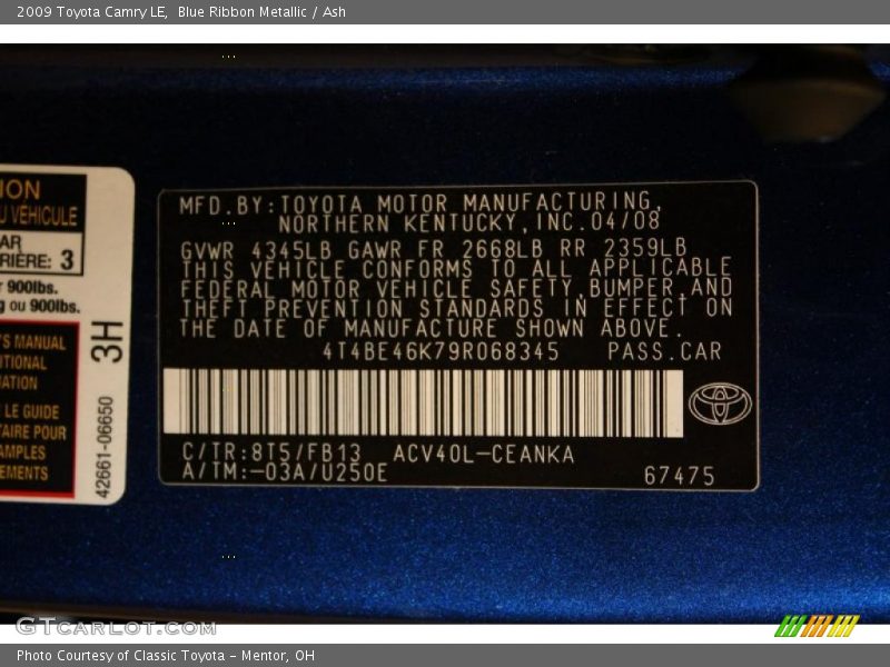 Blue Ribbon Metallic / Ash 2009 Toyota Camry LE