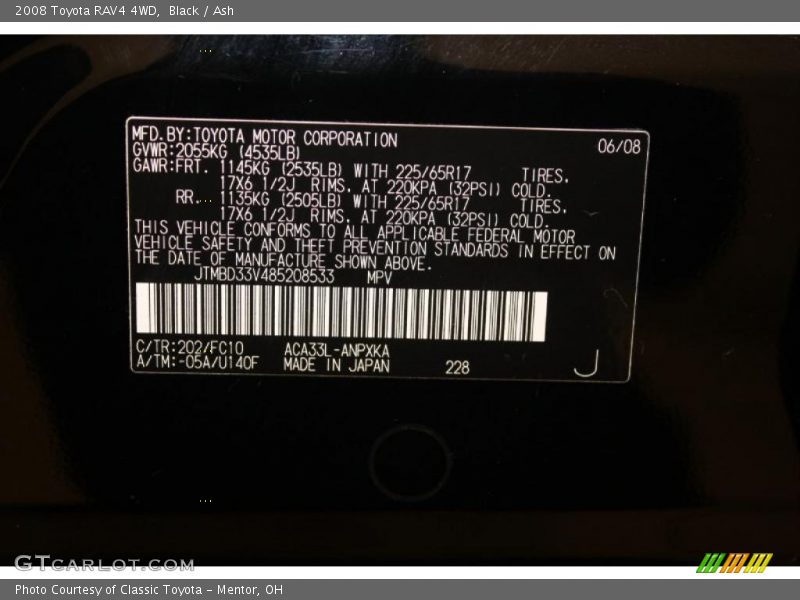 Black / Ash 2008 Toyota RAV4 4WD