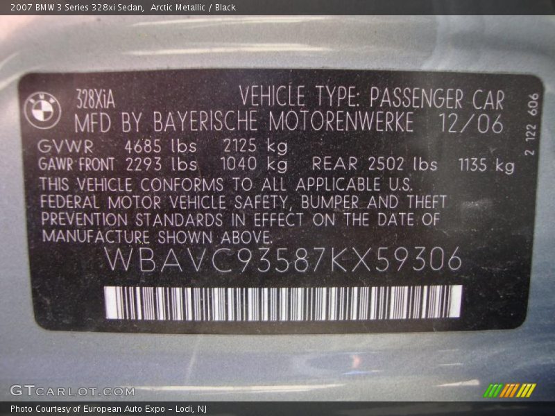 Arctic Metallic / Black 2007 BMW 3 Series 328xi Sedan
