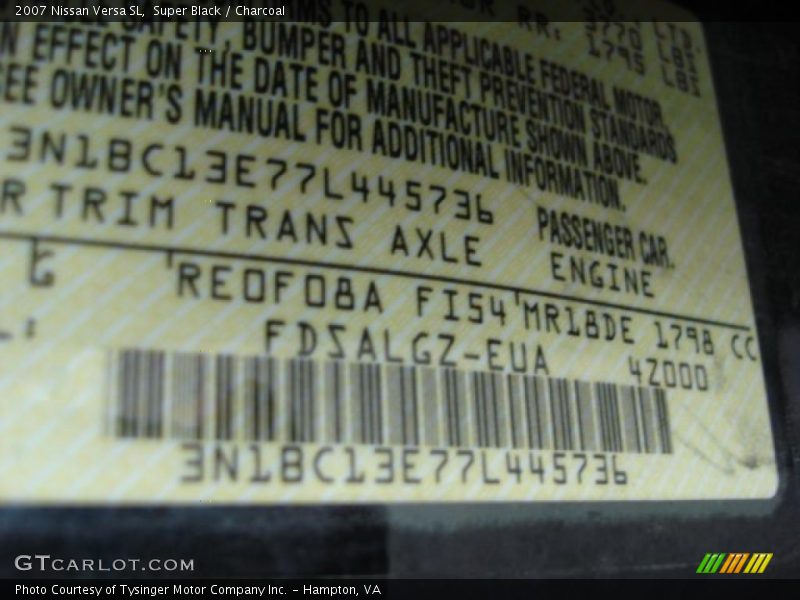 Super Black / Charcoal 2007 Nissan Versa SL