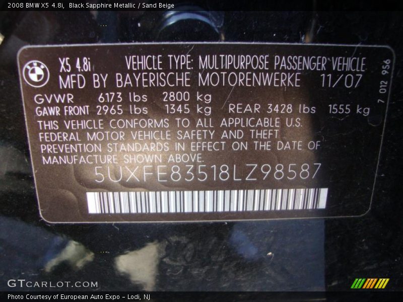 Black Sapphire Metallic / Sand Beige 2008 BMW X5 4.8i