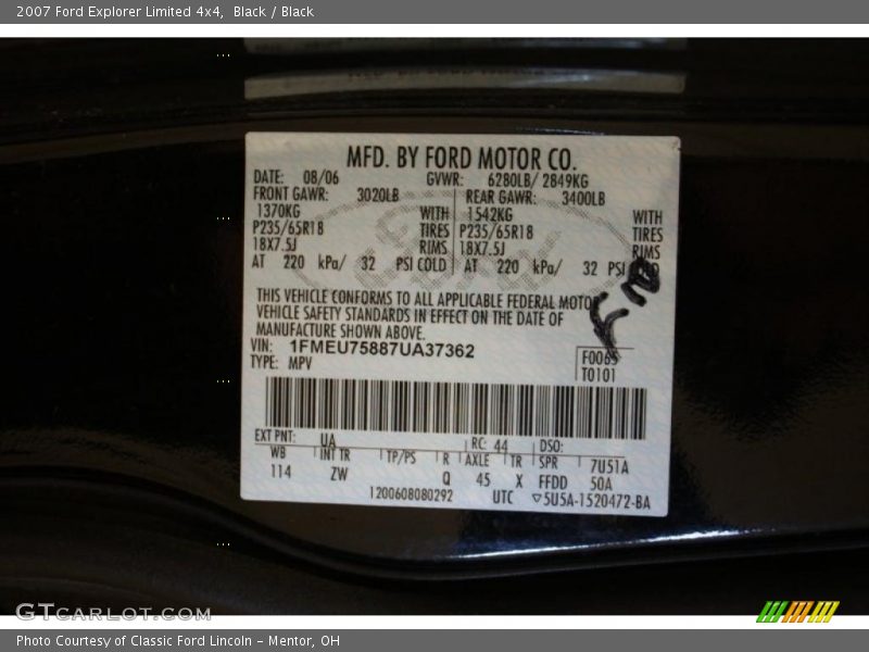 Black / Black 2007 Ford Explorer Limited 4x4