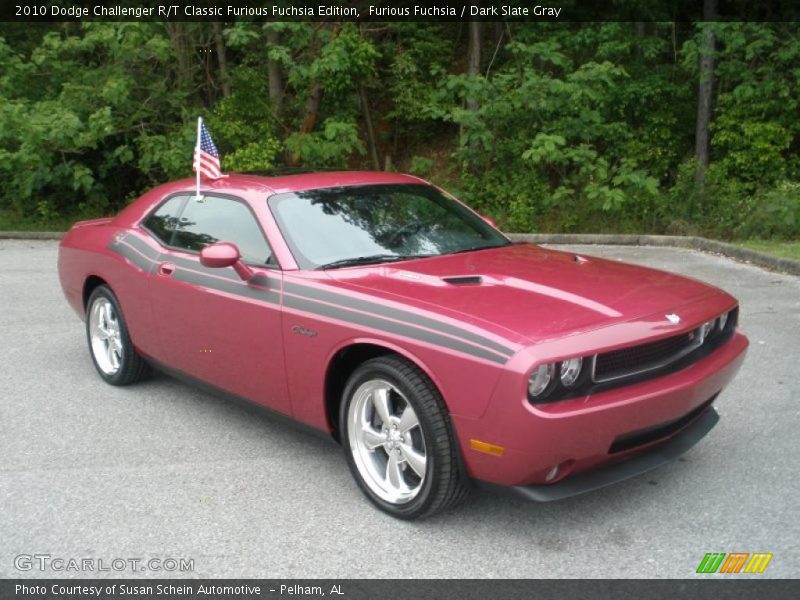 Front 3/4 View of 2010 Challenger R/T Classic Furious Fuchsia Edition