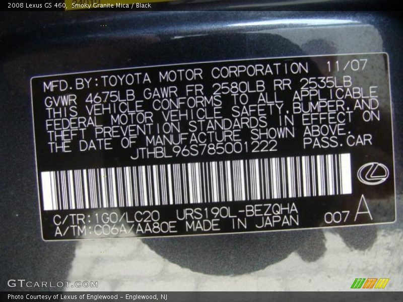 Smoky Granite Mica / Black 2008 Lexus GS 460