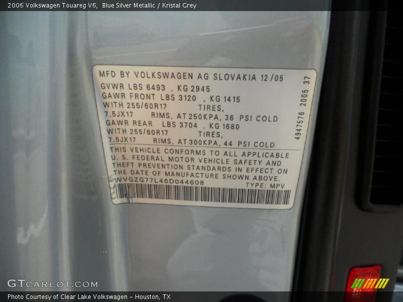 Blue Silver Metallic / Kristal Grey 2006 Volkswagen Touareg V6