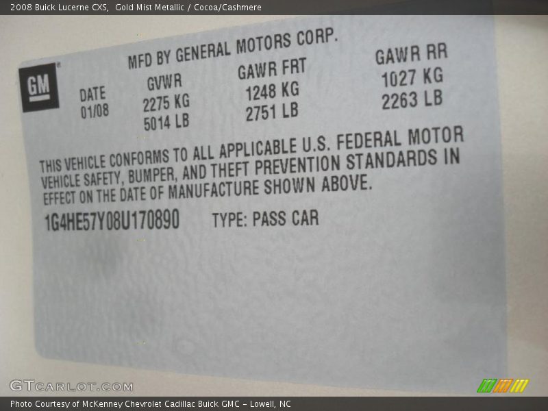Gold Mist Metallic / Cocoa/Cashmere 2008 Buick Lucerne CXS