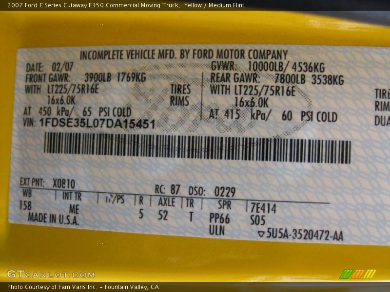 Yellow / Medium Flint 2007 Ford E Series Cutaway E350 Commercial Moving Truck