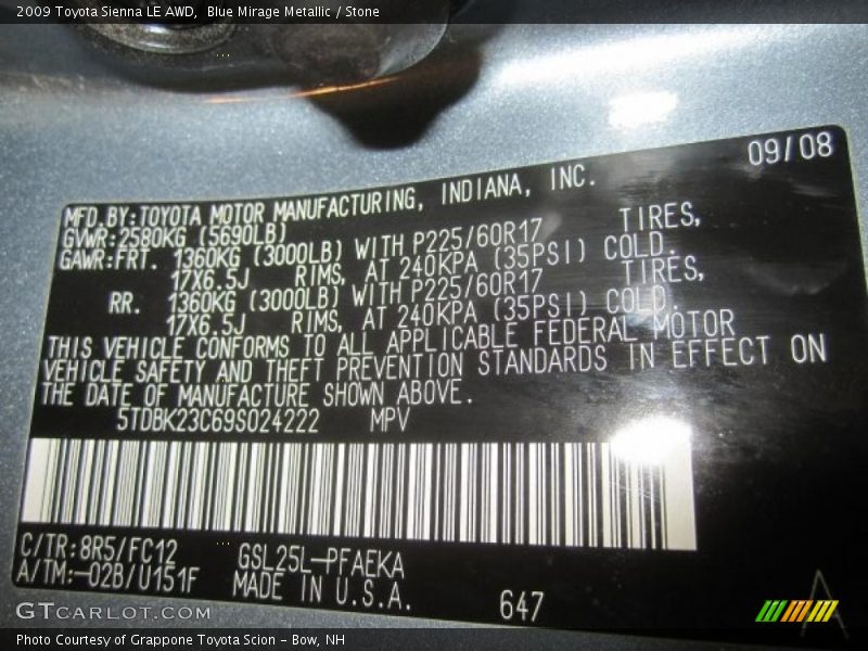 Blue Mirage Metallic / Stone 2009 Toyota Sienna LE AWD