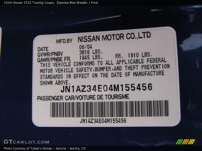Daytona Blue Metallic / Frost 2004 Nissan 350Z Touring Coupe