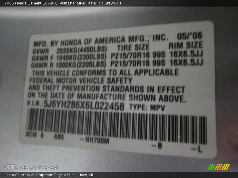 Alabaster Silver Metallic / Gray/Blue 2006 Honda Element EX AWD