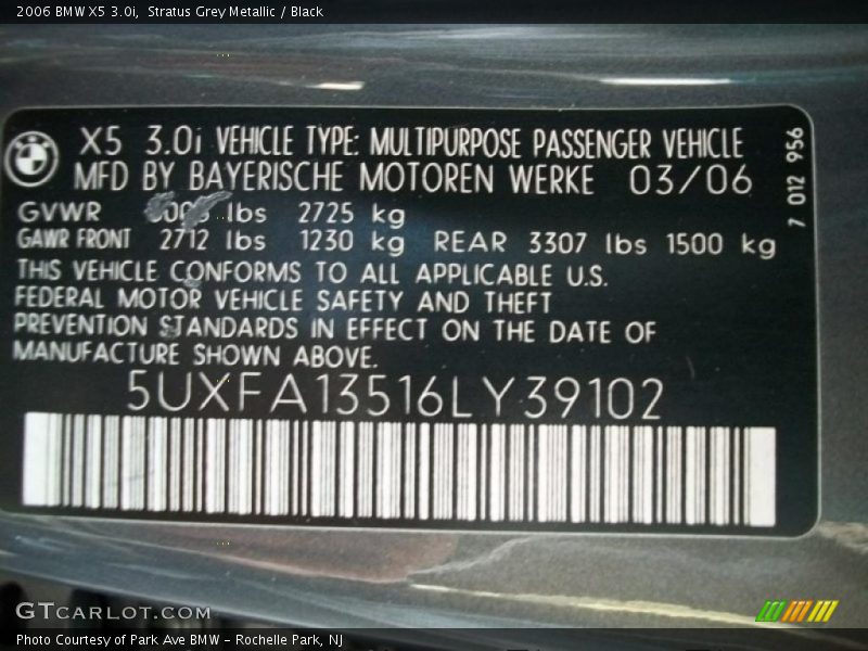 Stratus Grey Metallic / Black 2006 BMW X5 3.0i