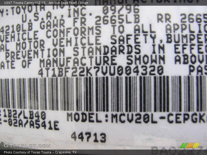 Antique Sage Pearl / Beige 1997 Toyota Camry XLE V6