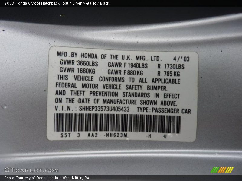 Satin Silver Metallic / Black 2003 Honda Civic Si Hatchback
