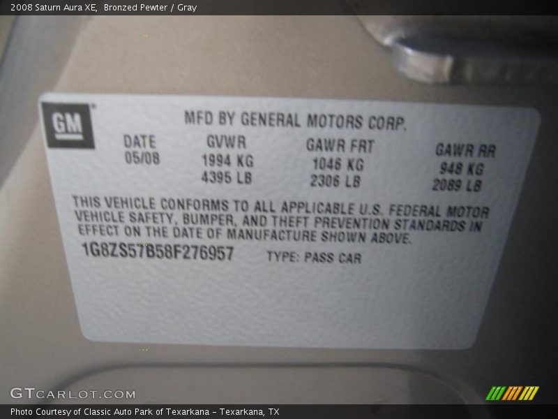 Bronzed Pewter / Gray 2008 Saturn Aura XE