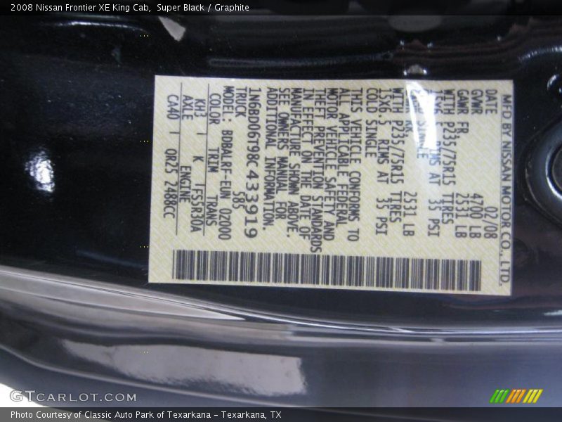 Super Black / Graphite 2008 Nissan Frontier XE King Cab