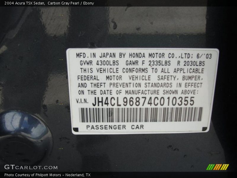 Carbon Gray Pearl / Ebony 2004 Acura TSX Sedan