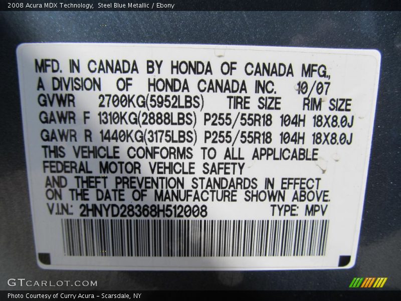 Steel Blue Metallic / Ebony 2008 Acura MDX Technology
