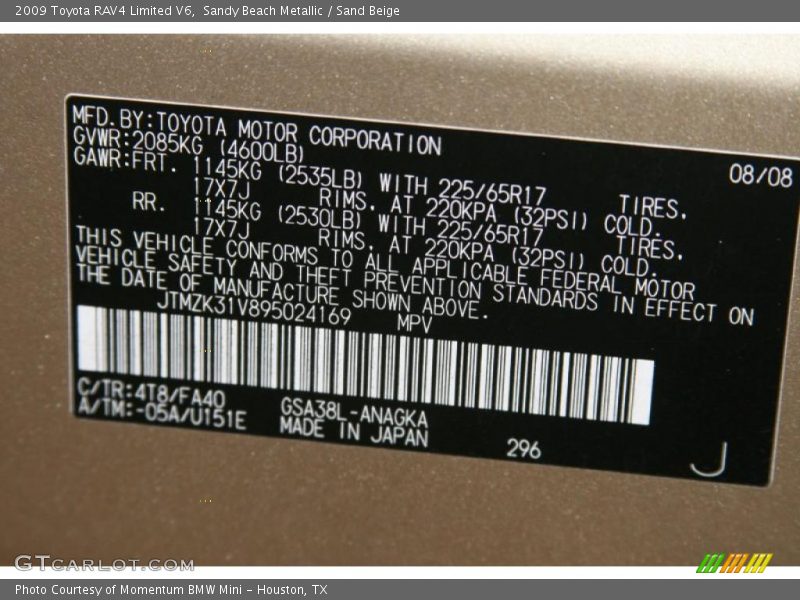 Sandy Beach Metallic / Sand Beige 2009 Toyota RAV4 Limited V6