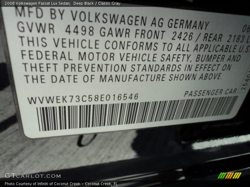 Deep Black / Classic Gray 2008 Volkswagen Passat Lux Sedan