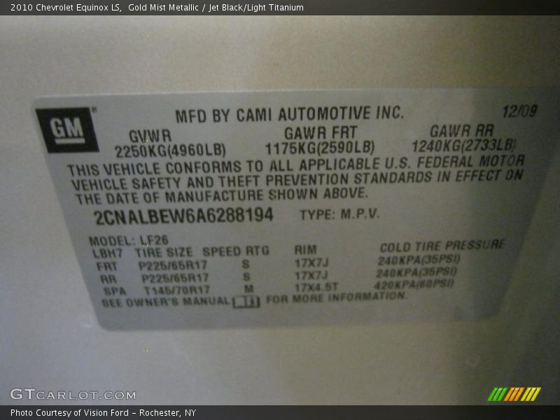 Gold Mist Metallic / Jet Black/Light Titanium 2010 Chevrolet Equinox LS