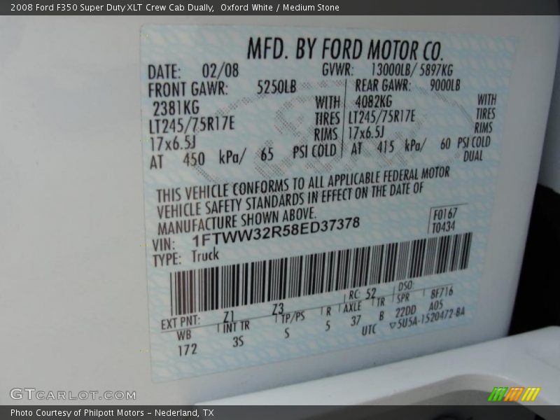 2008 F350 Super Duty XLT Crew Cab Dually Oxford White Color Code Z1