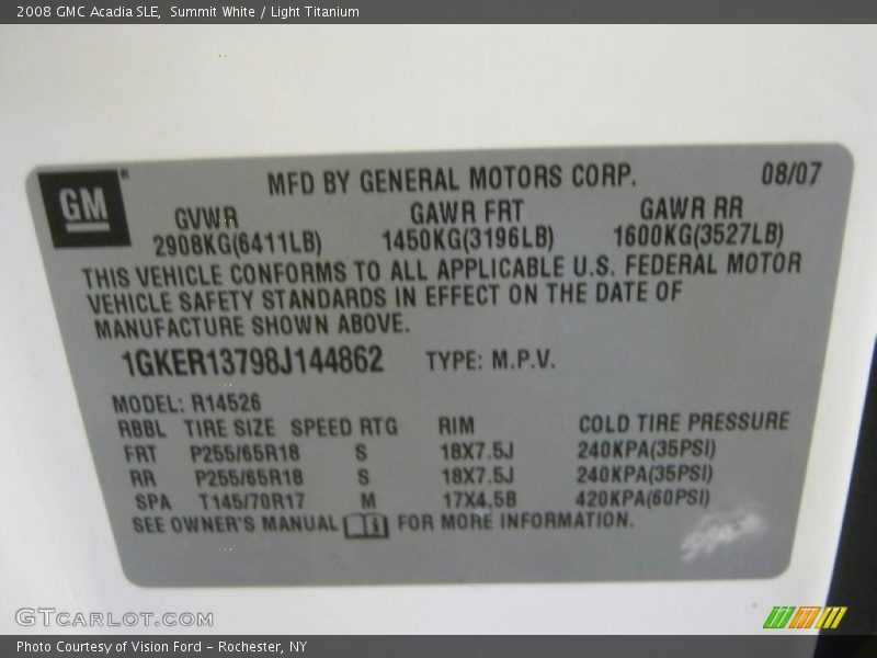 Summit White / Light Titanium 2008 GMC Acadia SLE