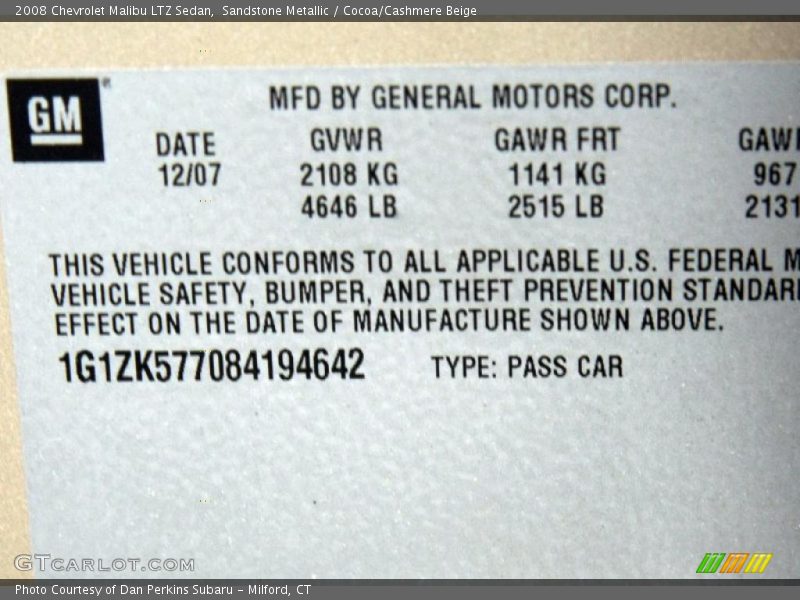 Sandstone Metallic / Cocoa/Cashmere Beige 2008 Chevrolet Malibu LTZ Sedan