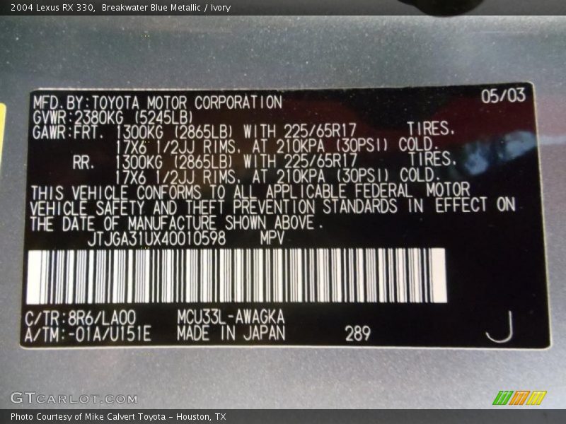 Breakwater Blue Metallic / Ivory 2004 Lexus RX 330