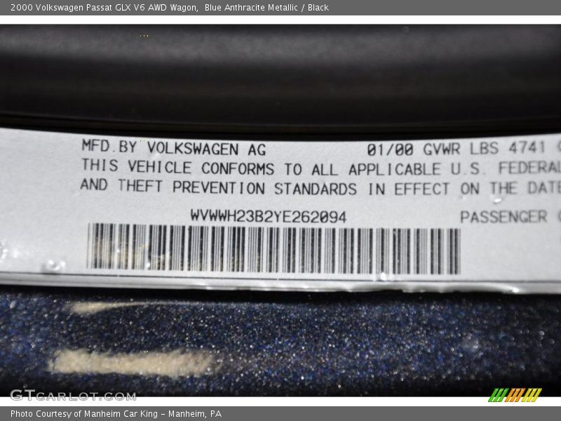 Blue Anthracite Metallic / Black 2000 Volkswagen Passat GLX V6 AWD Wagon