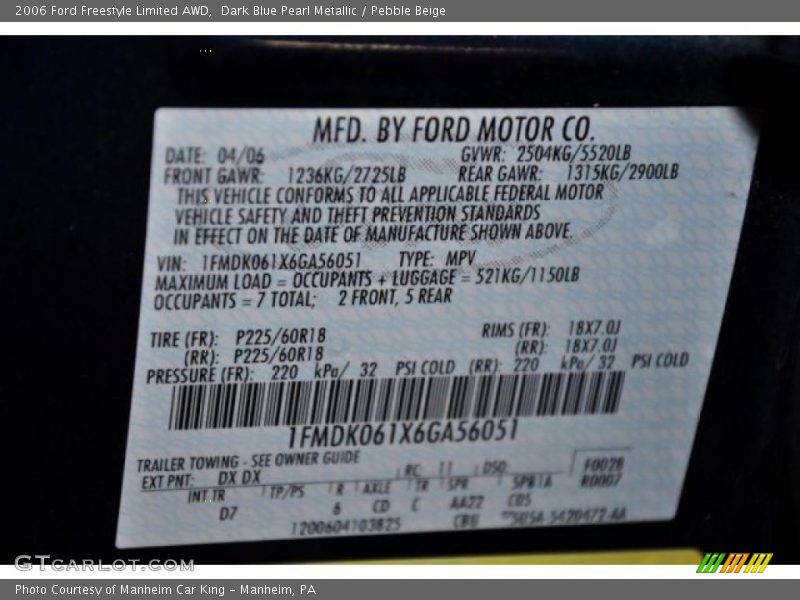 Dark Blue Pearl Metallic / Pebble Beige 2006 Ford Freestyle Limited AWD