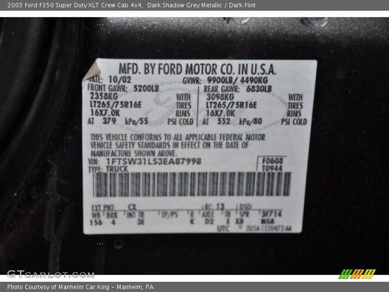 Dark Shadow Grey Metallic / Dark Flint 2003 Ford F350 Super Duty XLT Crew Cab 4x4